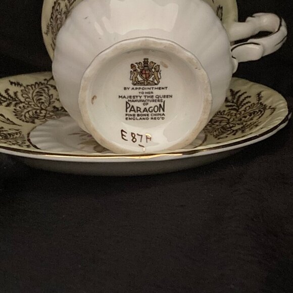 Vintage Paragon Fine Bone China Yellow/Gold & Pink Rose Tea Cup /Saucer Numbered - Picture 6 of 7